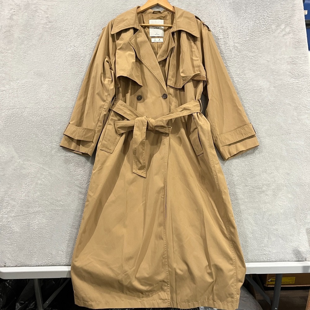 Abercrombie & Fitch Trench Coat Womens Large Beige Tie Waist Water Resistant